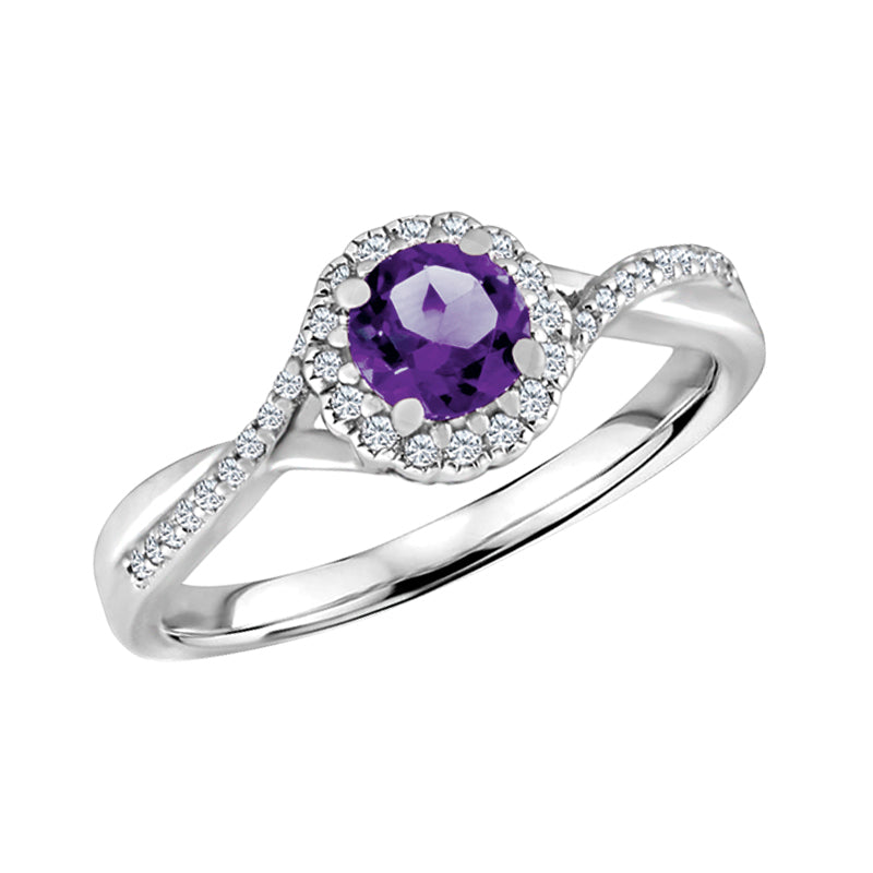 Genuine Amethyst & Diamond Halo Ring