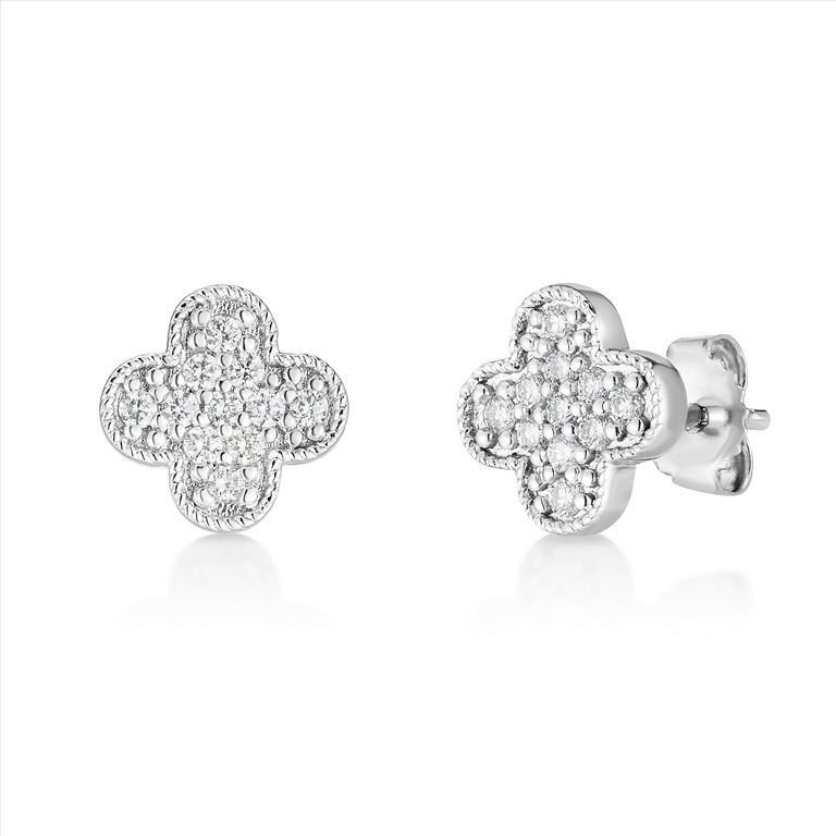 Frosted Clover Diamond Stud Earrings