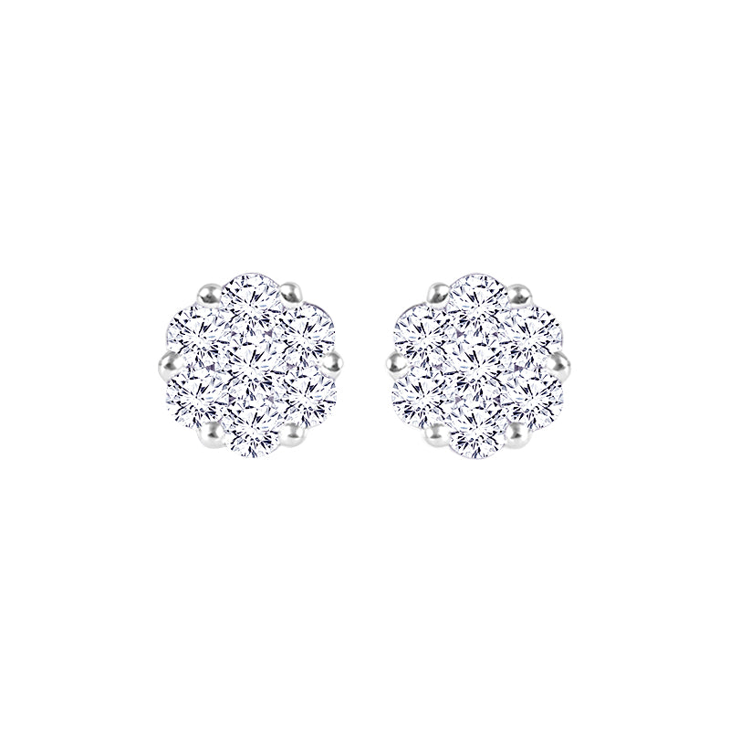 Diamond Flower Cluster Stud Earrings