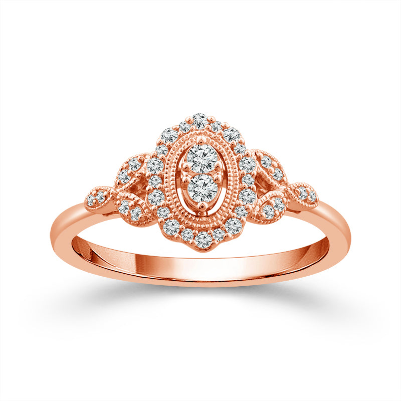 Heirloom Round Diamond Promise Ring with Oval Halo