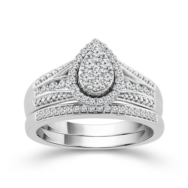 Two Hearts® Frosted Teardrop Pear Cluster Round Diamond Bridal Set