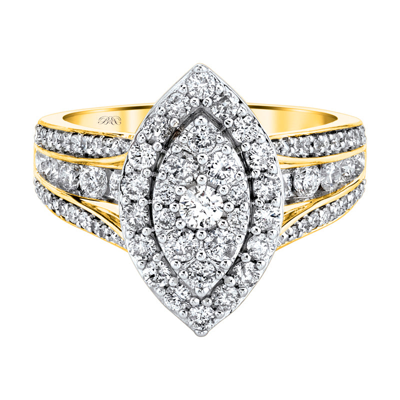 Two Hearts® Frosted Flame Marquise Round Diamond Cluster Ring