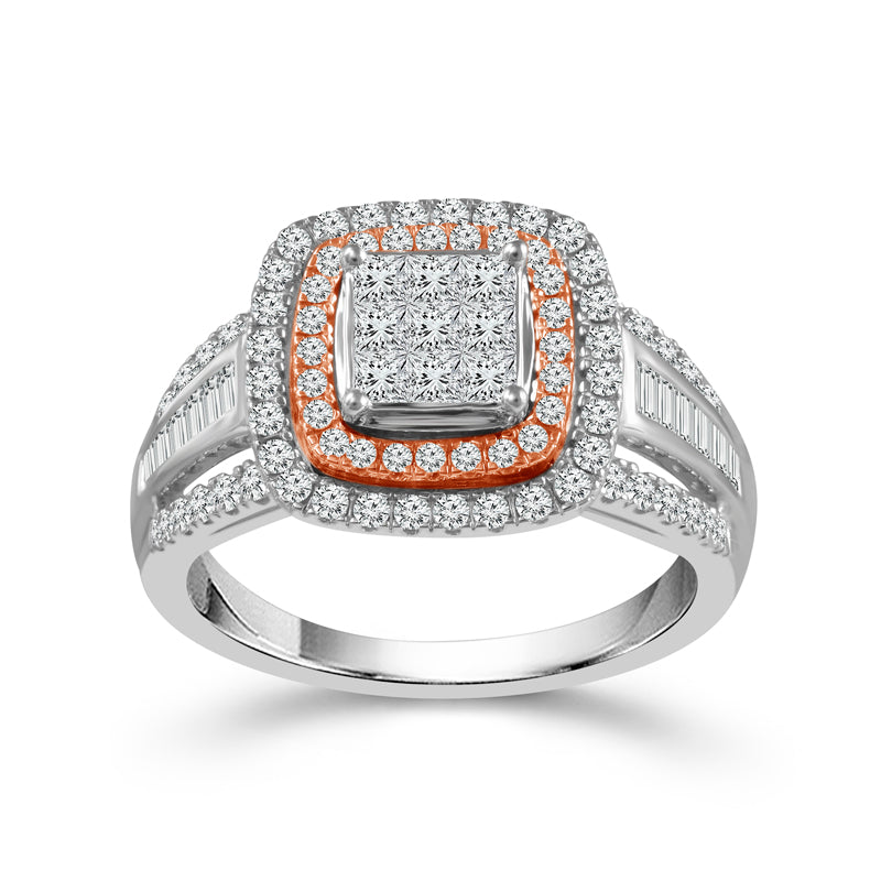 Two Hearts® Blushfire Princess Cluster Engagement Ring