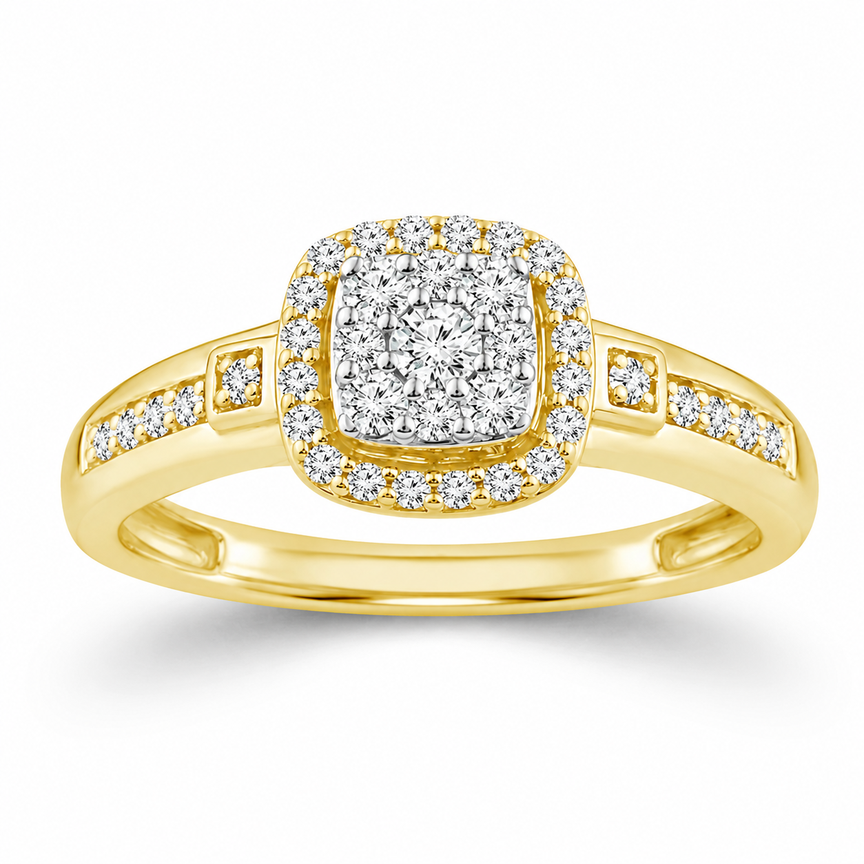 Two Hearts® Radiant Cushion Halo Round Diamond Engagement Ring