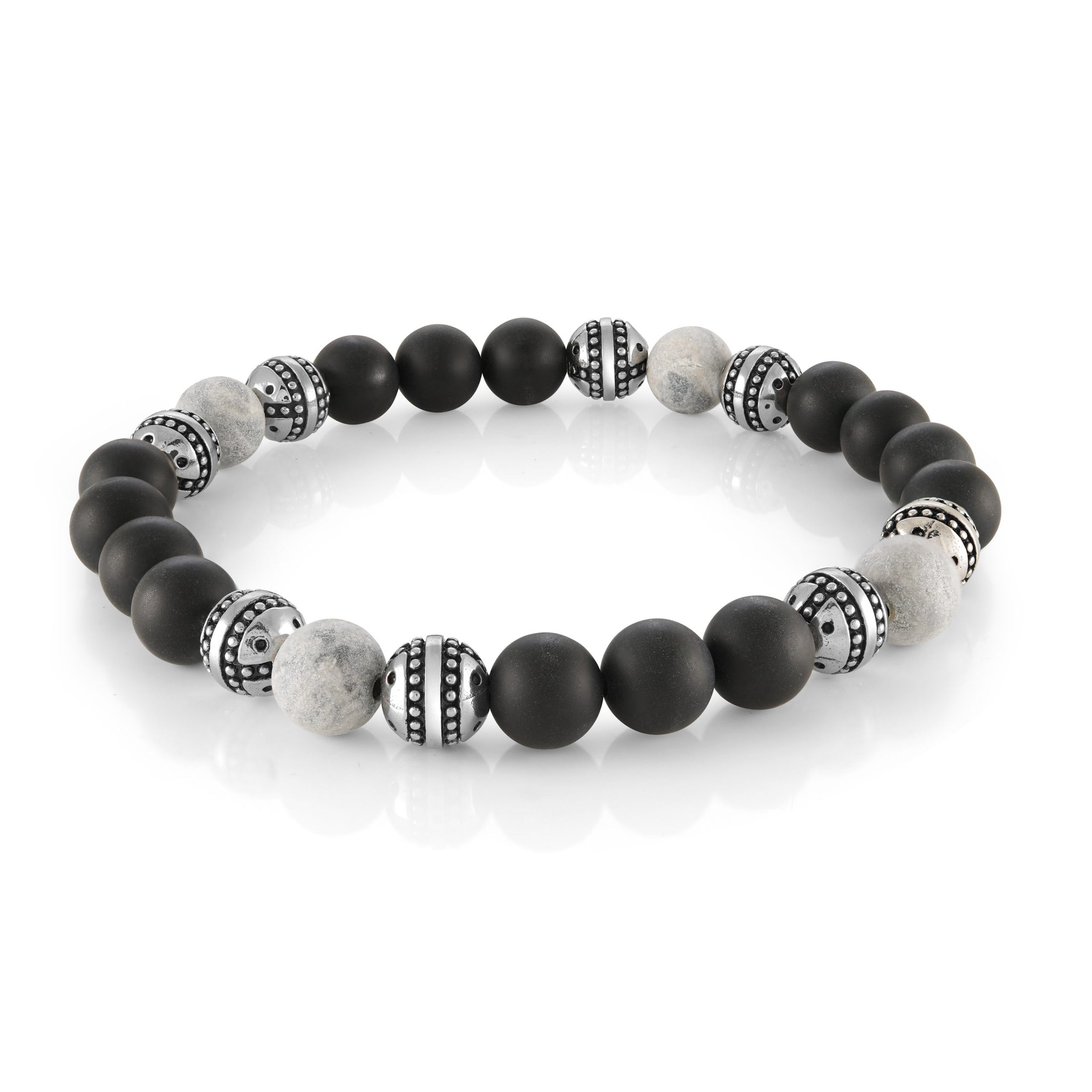 Grey Stone &amp; Onyx Bead Bracelet