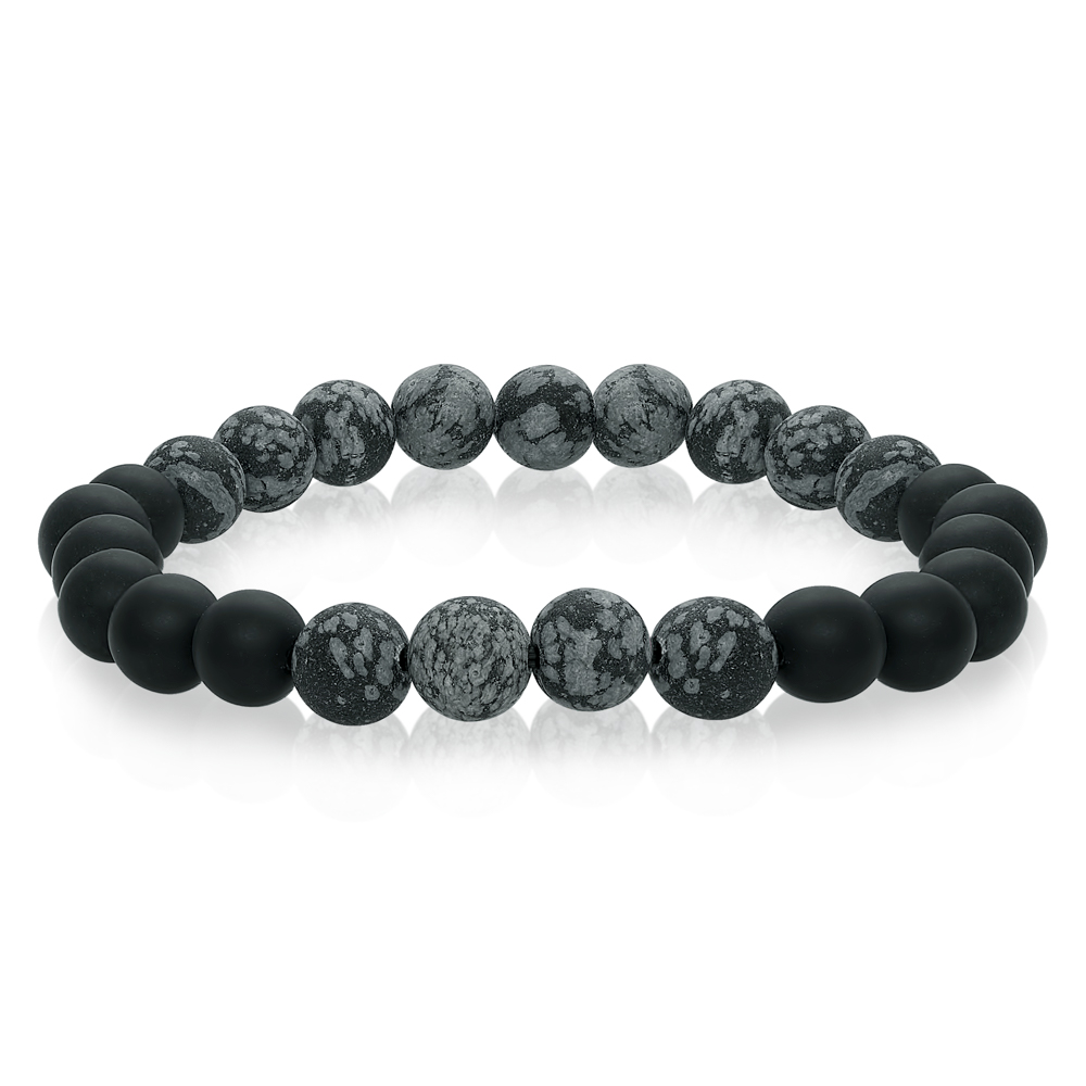 Marble &amp; Black Onyx Bead Bracelet