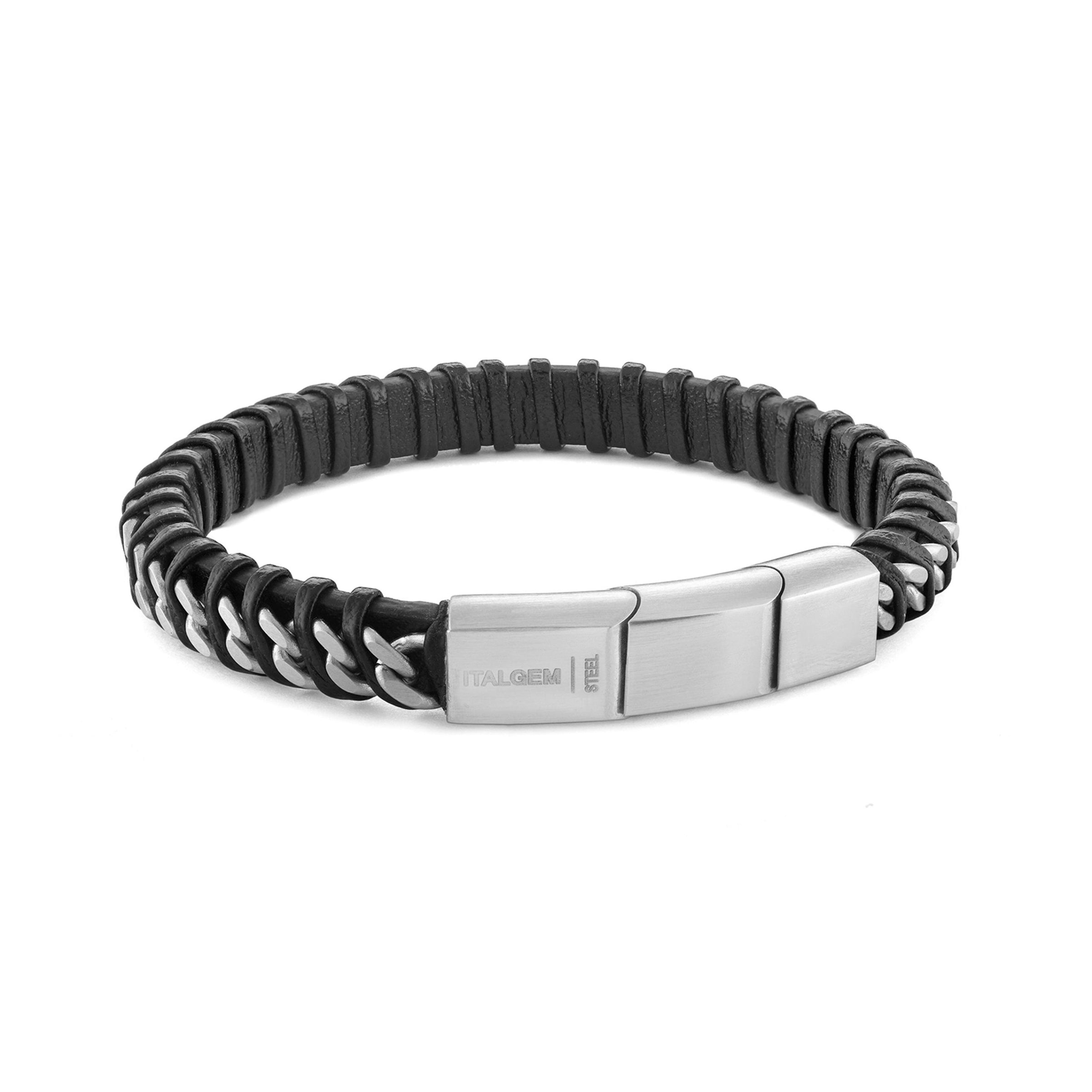 8.5" 8MM Leather &amp; Curb Link Bracelet