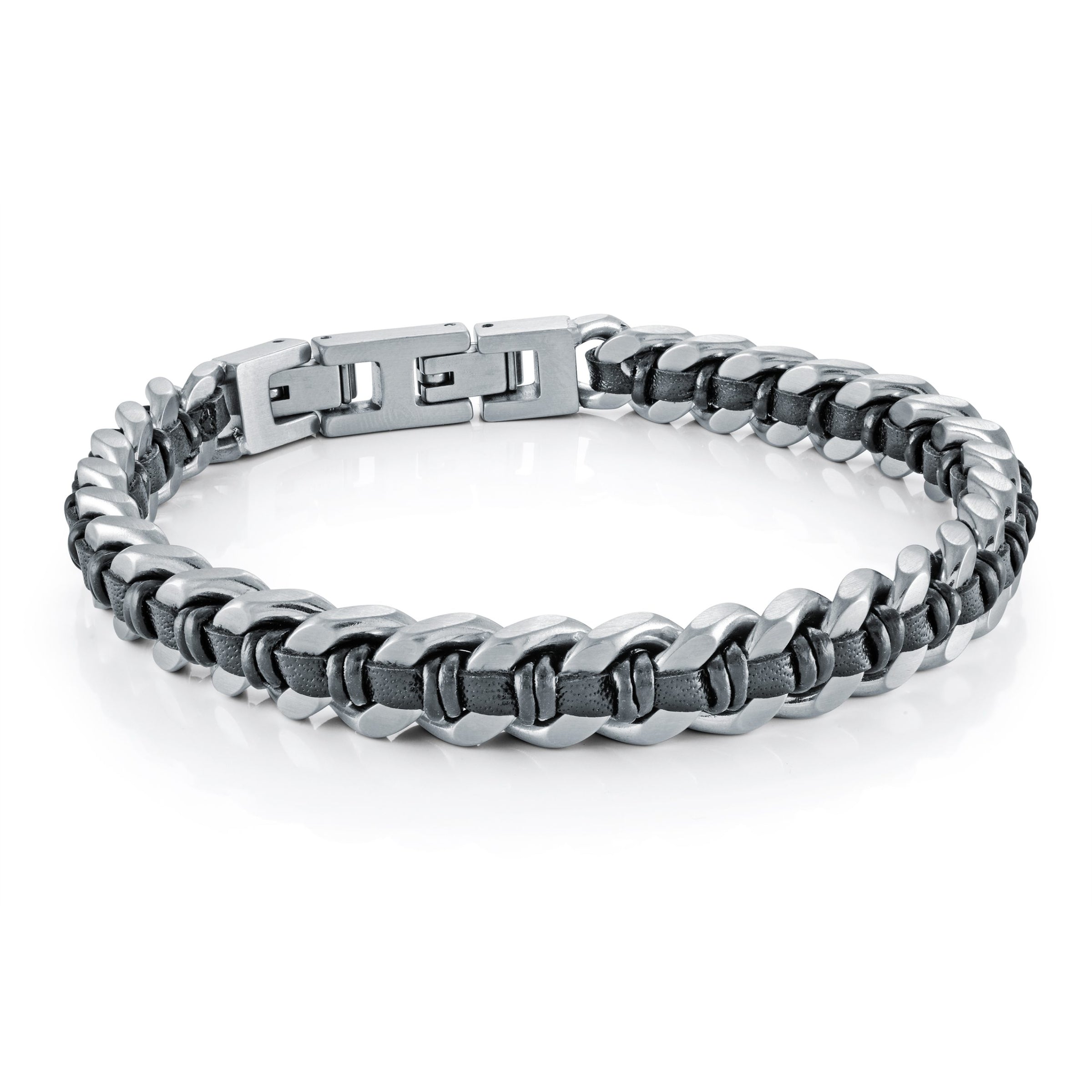 8" 8MM Curb Link &amp; Leather Bracelet