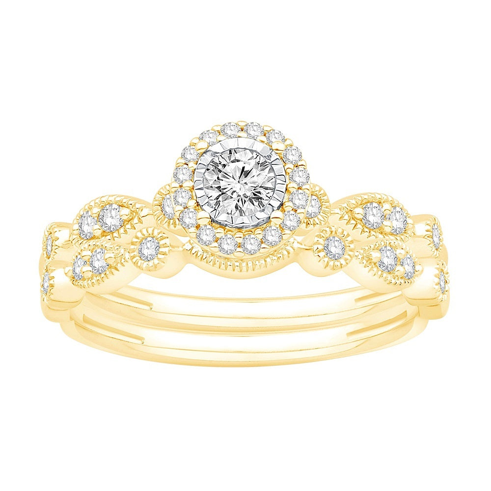 Two Hearts® Golden Halo Round Diamond Wedding Set