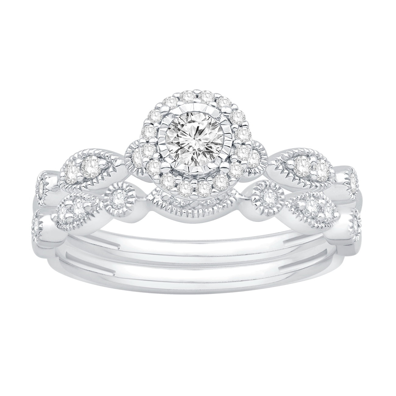 Two Hearts® Vintage Petal Round Diamond Bridal Set