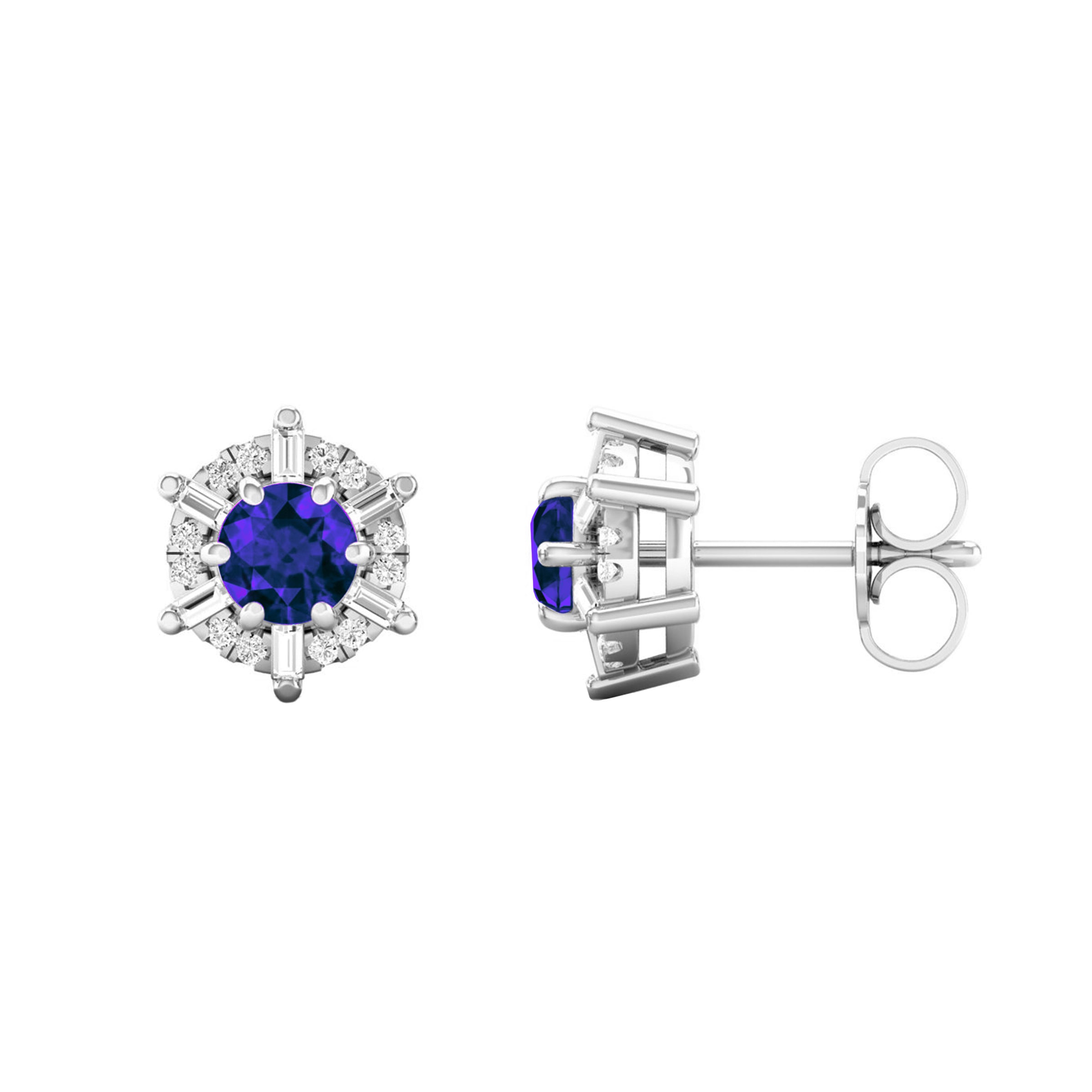 Frosted Sapphire Diamond Halo Stud Earrings