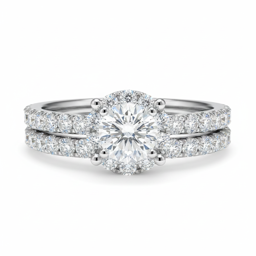 Two Hearts® HaloBloom Round Diamond Wedding Set