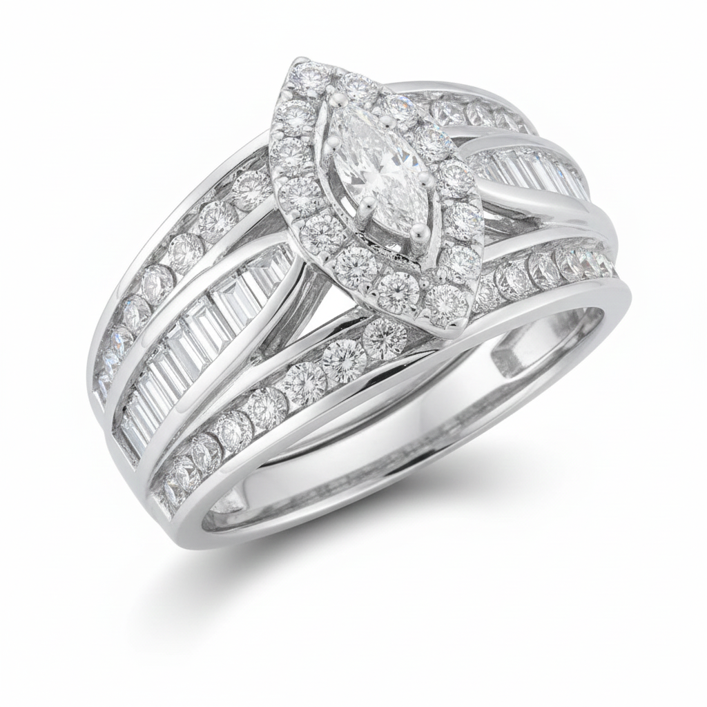 Two Hearts® Marquise Halo Diamond Engagement Ring