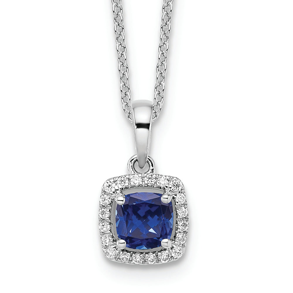 Created Blue Sapphire &amp; Diamond Halo Pendant