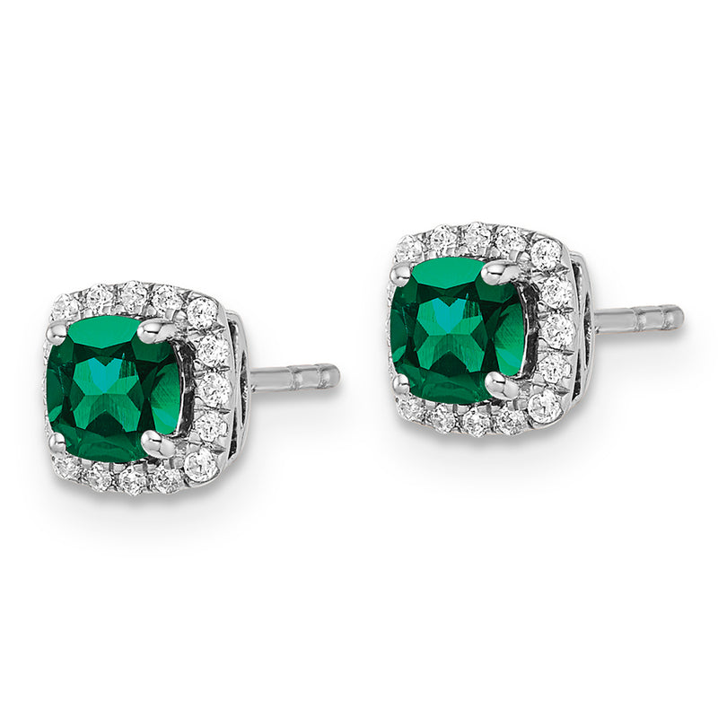 Created Emerald & Diamond Halo Earrings