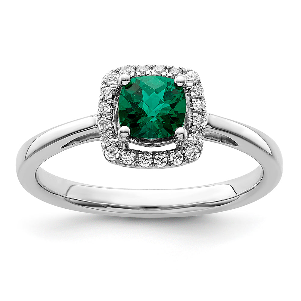 Vivid Grove Created Emerald & Diamond Halo Ring
