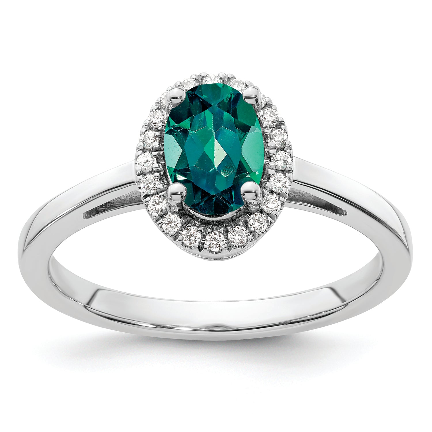 Teal Shift Oval Created Alexandrite & Diamond Ring