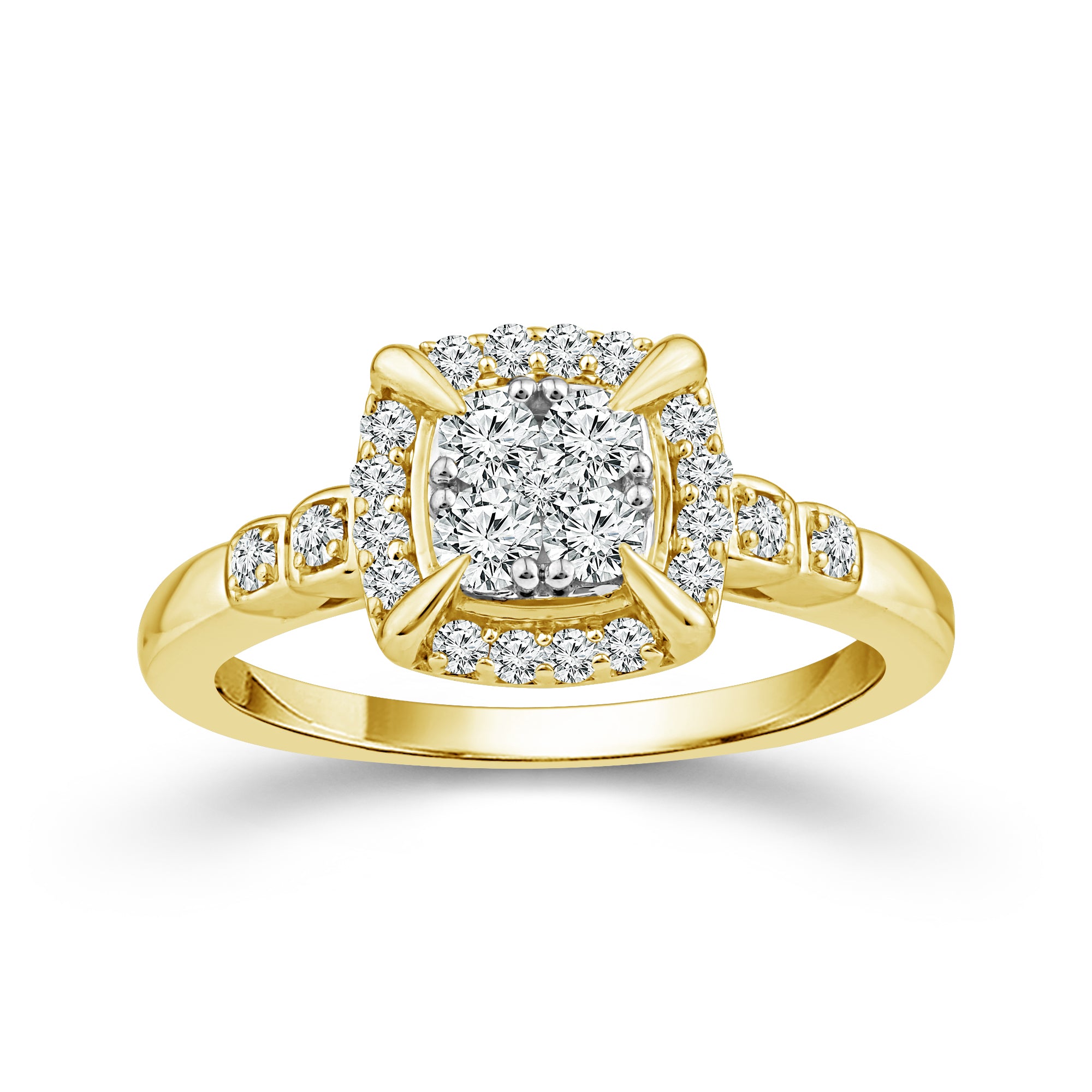Two Hearts® Golden Halo Round Diamond Cluster Engagement Ring