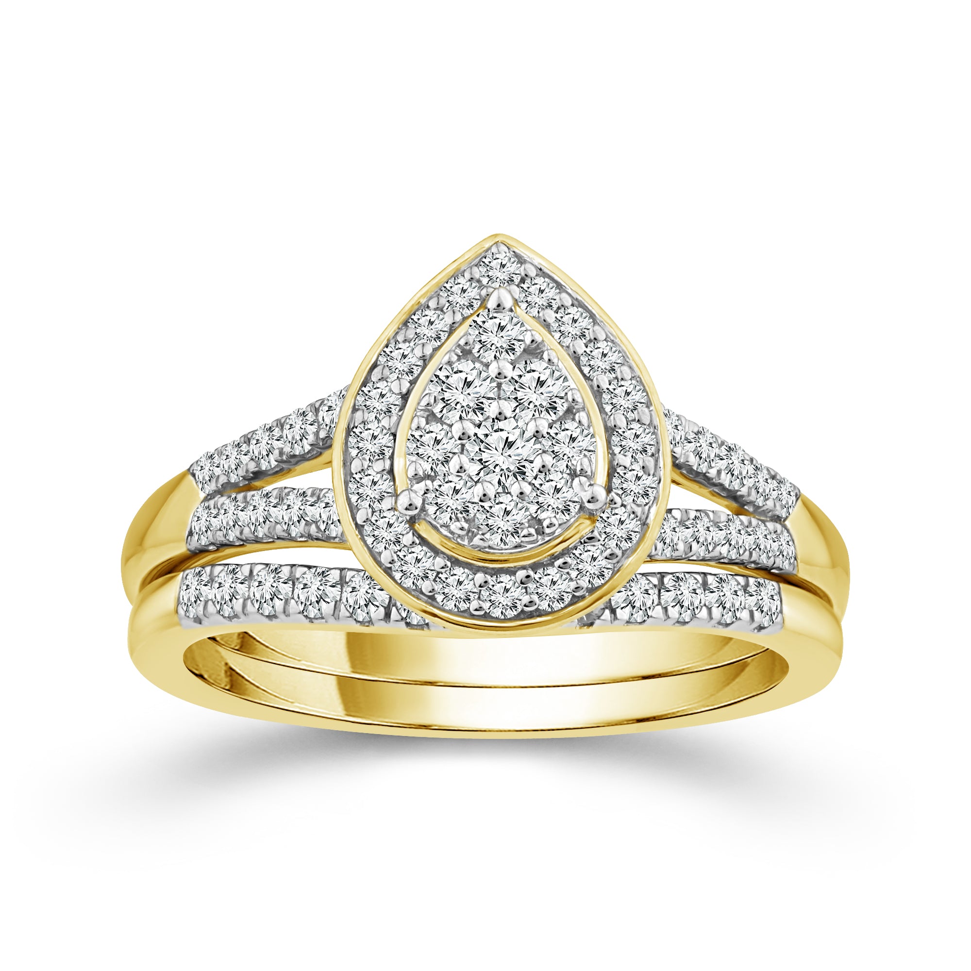 Two Hearts® Golden Halo Pear Diamond Wedding Set