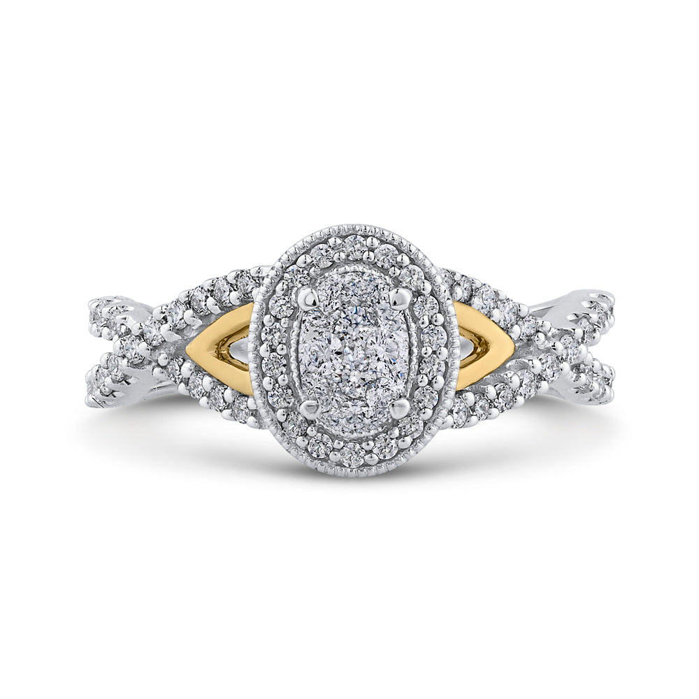 Two Hearts® Golden Crest Oval Cluster Round Diamond Engagement Ring