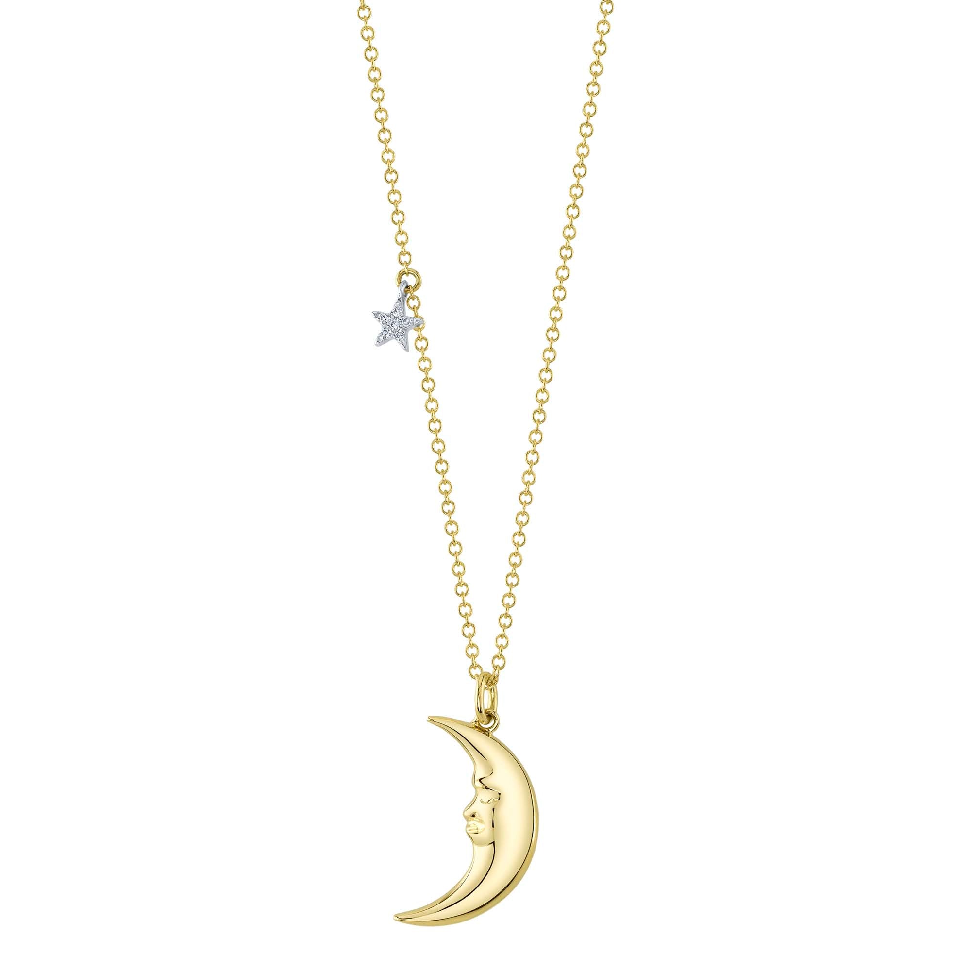 Shy Creation® Stargazer Moon & Diamond Star Pendant Necklace