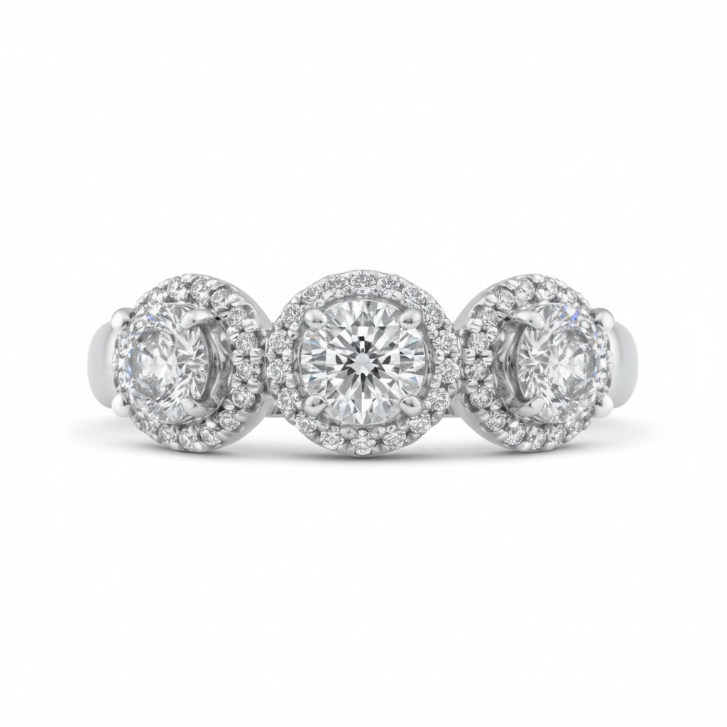 Two Hearts® Round Diamond Halo Trinity Ring