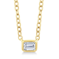 East-West Emerald Diamond Solitaire Pendant