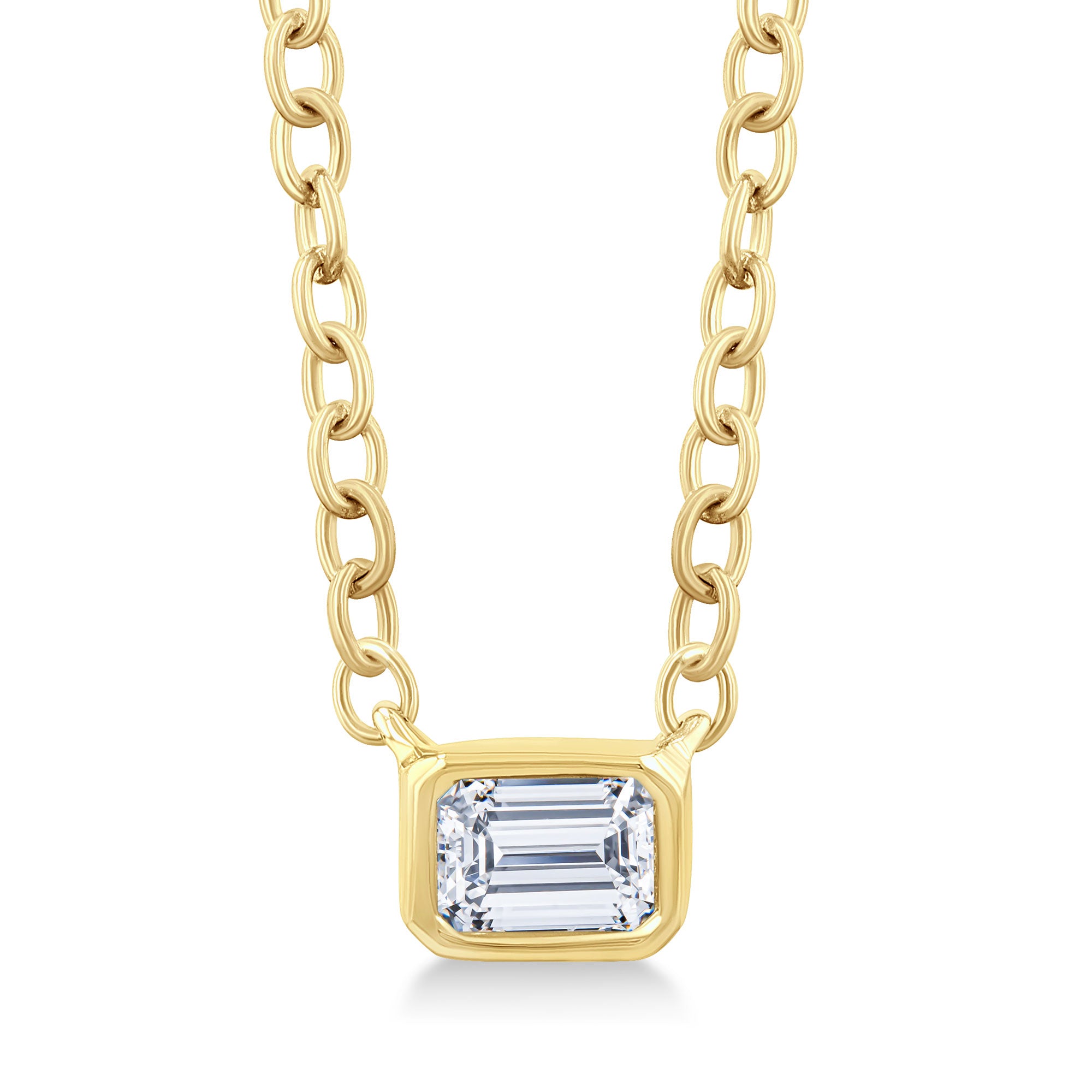 East-West Emerald Diamond Solitaire Pendant