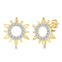 Solar Halo Diamond Sunburst Stud Earrings