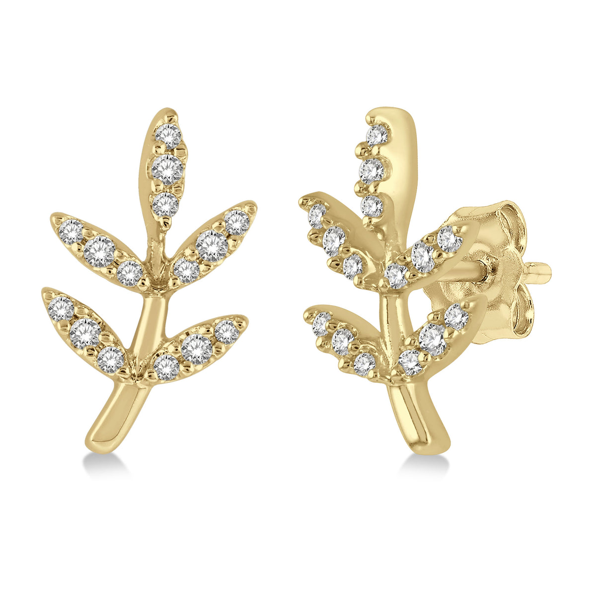 Inspired by the timeless symbol of peace and renewal, these 10K yellow gold olive branch stud earrings sparkle with 1/8 carat total weight of round diamonds. The graceful leaf-lined silhouette blends natural beauty with refined elegance, creating a meaningful design that shines from day to night.