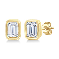 Emerald-Cut Bezel Diamond Stud Earrings