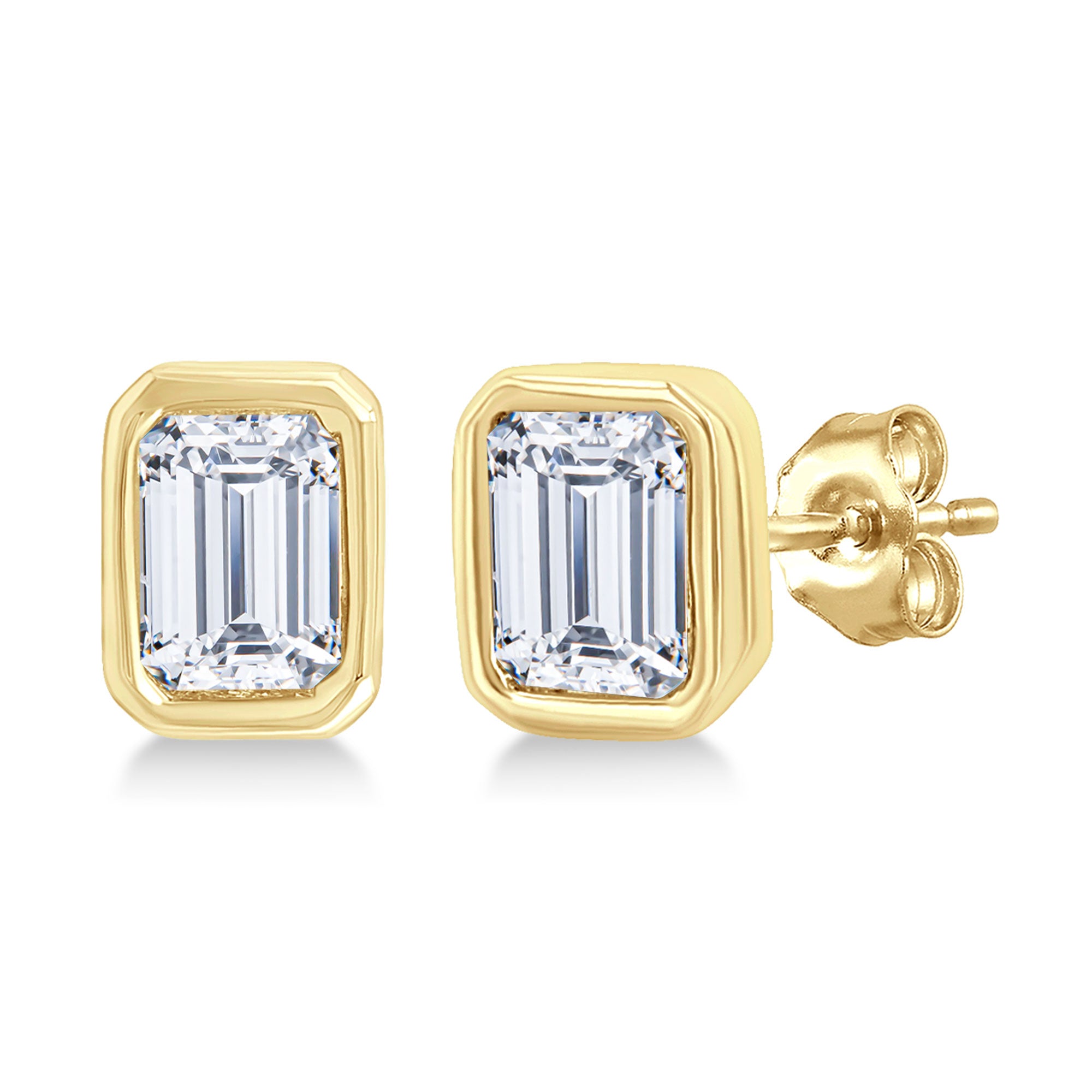Emerald-Cut Bezel Diamond Stud Earrings