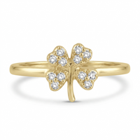 A symbol of luck with a touch of sparkle, this four-leaf clover ring features 1/10 carat total weight of diamonds set in warm 10K yellow gold. The delicate silhouette and meaningful design make it an effortless piece for everyday wear or thoughtful gifting.