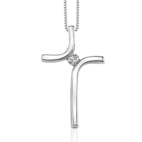 Curved Diamond Cross Pendant