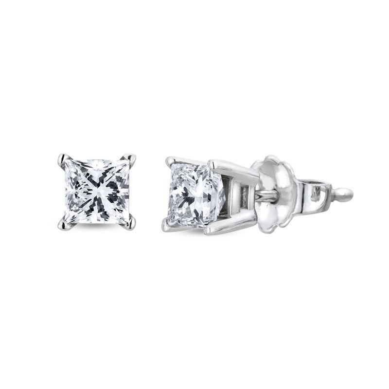 10K Princess Cut "Fine" Diamond Stud Earrings