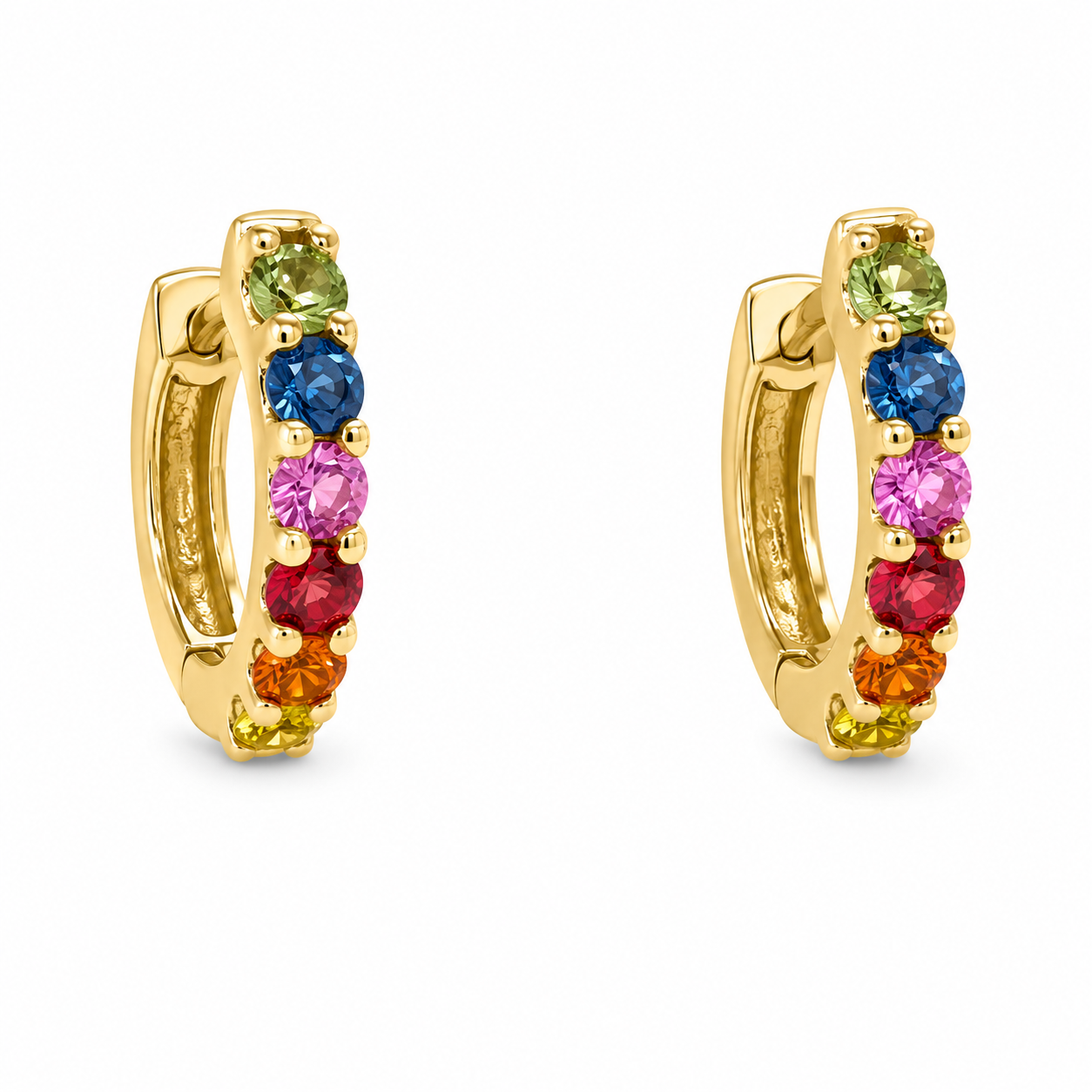 Rainbow Sapphire Huggie Hoop Earrings