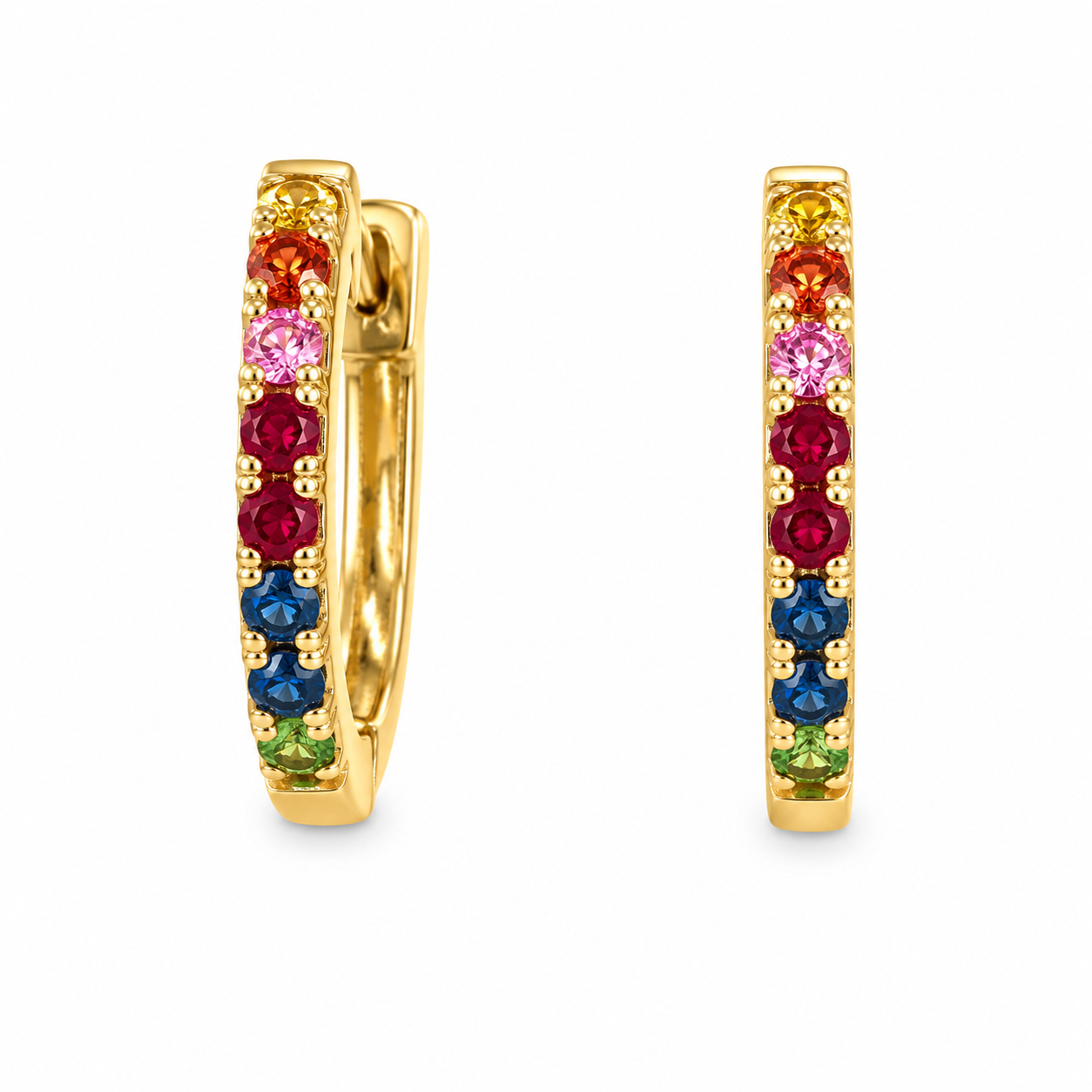 Rainbow Sapphire Slim Huggie Hoop Earrings)