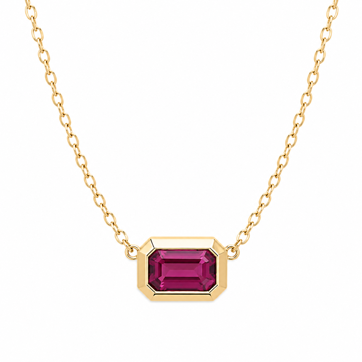 Emerald Cut Ruby Bezel Necklace