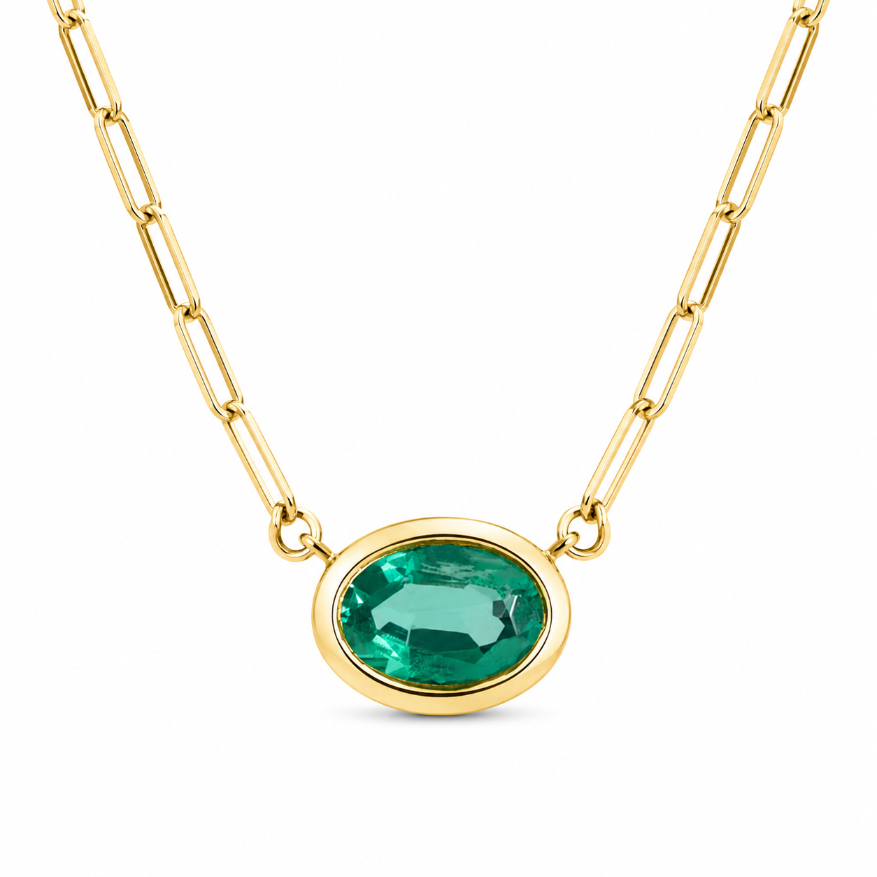 Oval Emerald Bezel Necklace