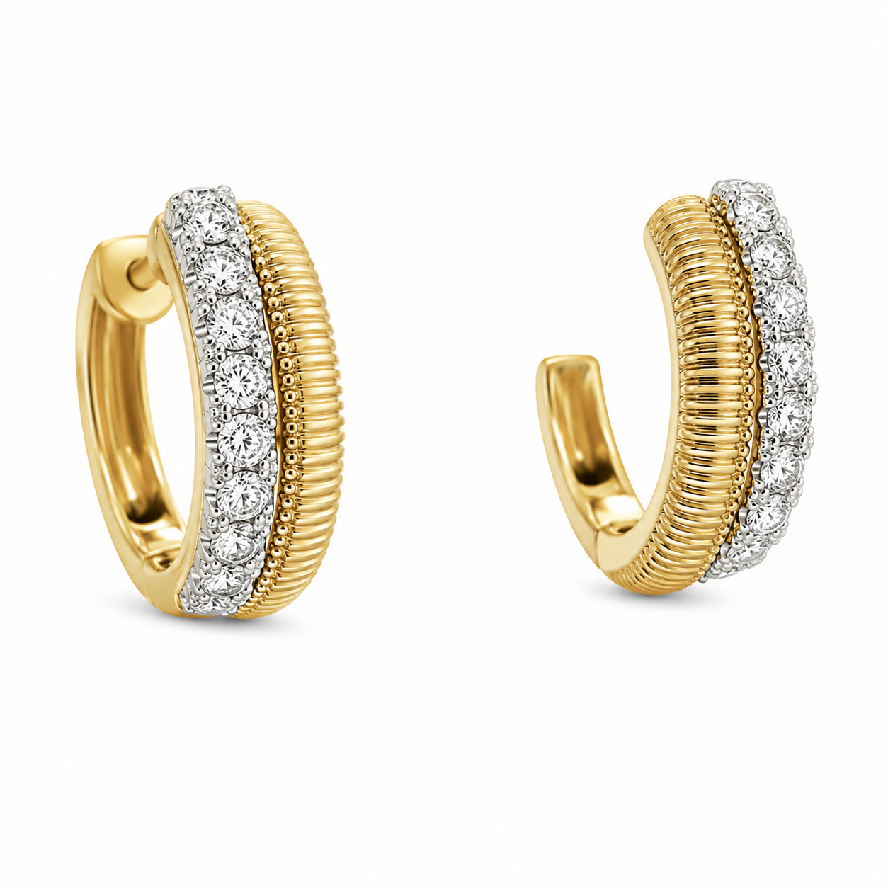 Ribbed Edge Diamond Hoop Earrings