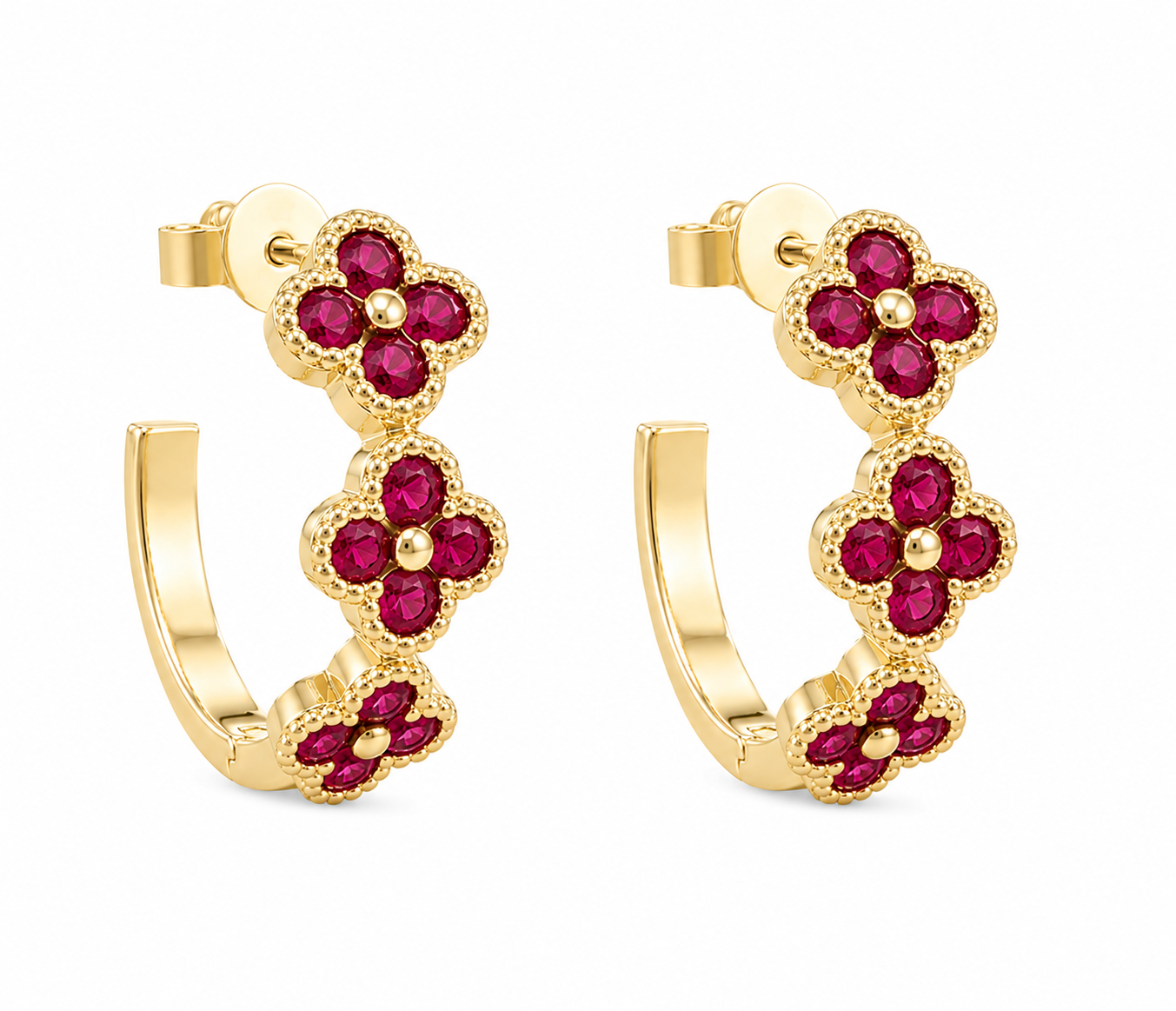 Ruby Floret Hoop Earrings