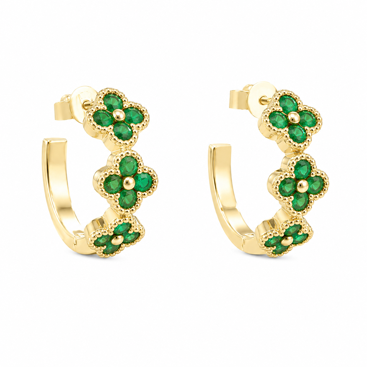 Emerald Floret Hoop Earrings