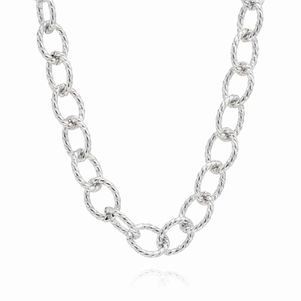 Silver Textured Link Chain
