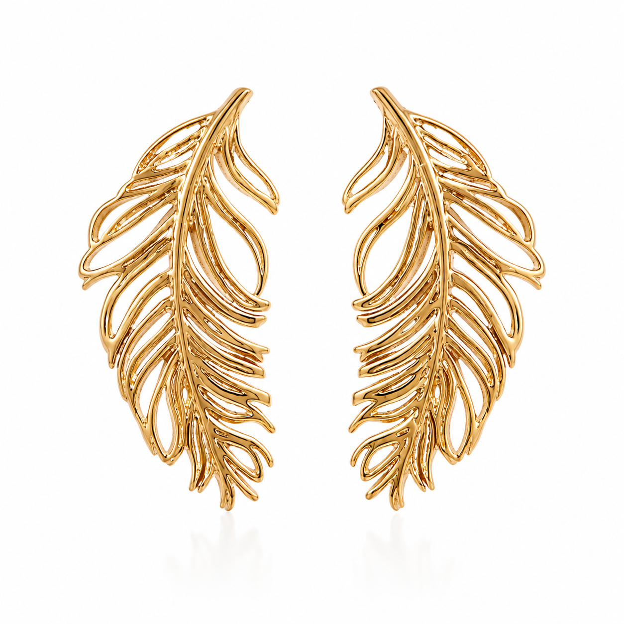 Golden Featherline Stud Earrings