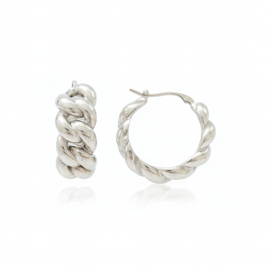 Silver Curb Twist Hoop Earrings