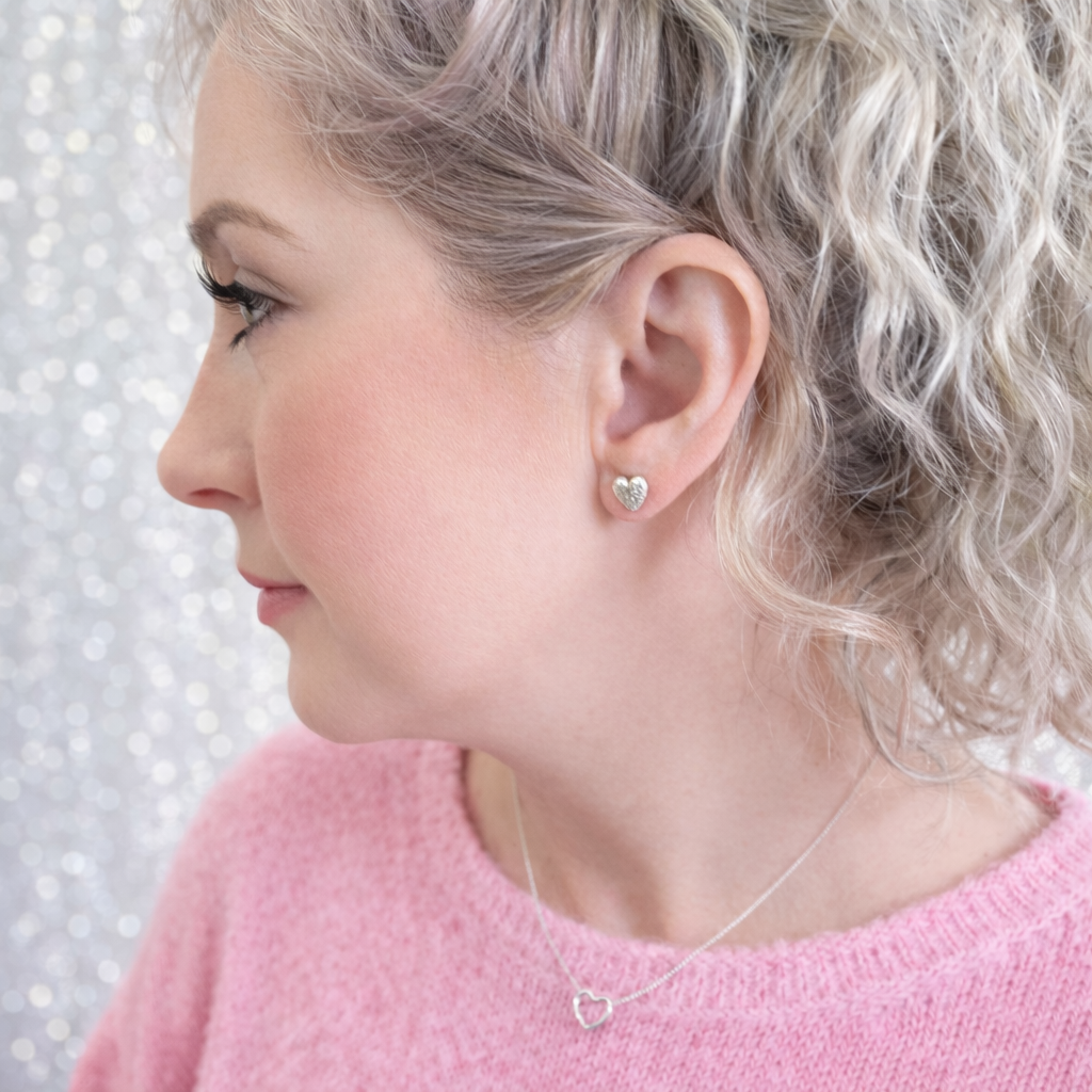 Silver Sparkle Heart Stud Earrings