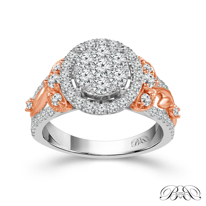 Two Hearts® Floral Frost Round Diamond Engagement Ring