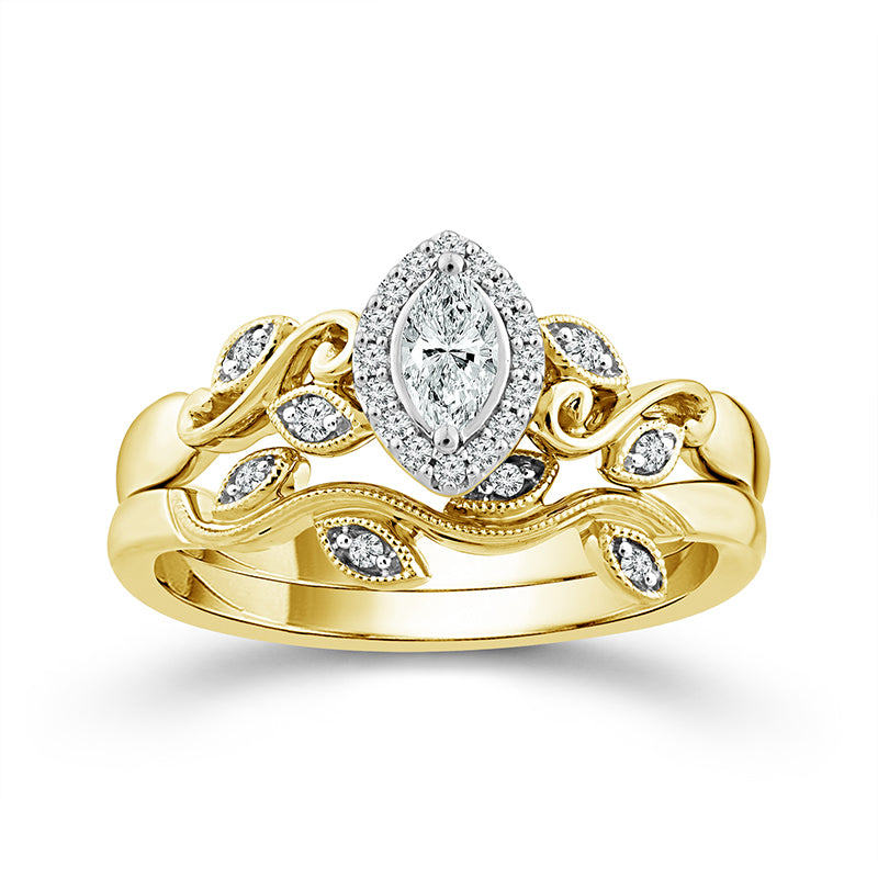 Two Hearts® Marquise Halo Scroll Bridal Set