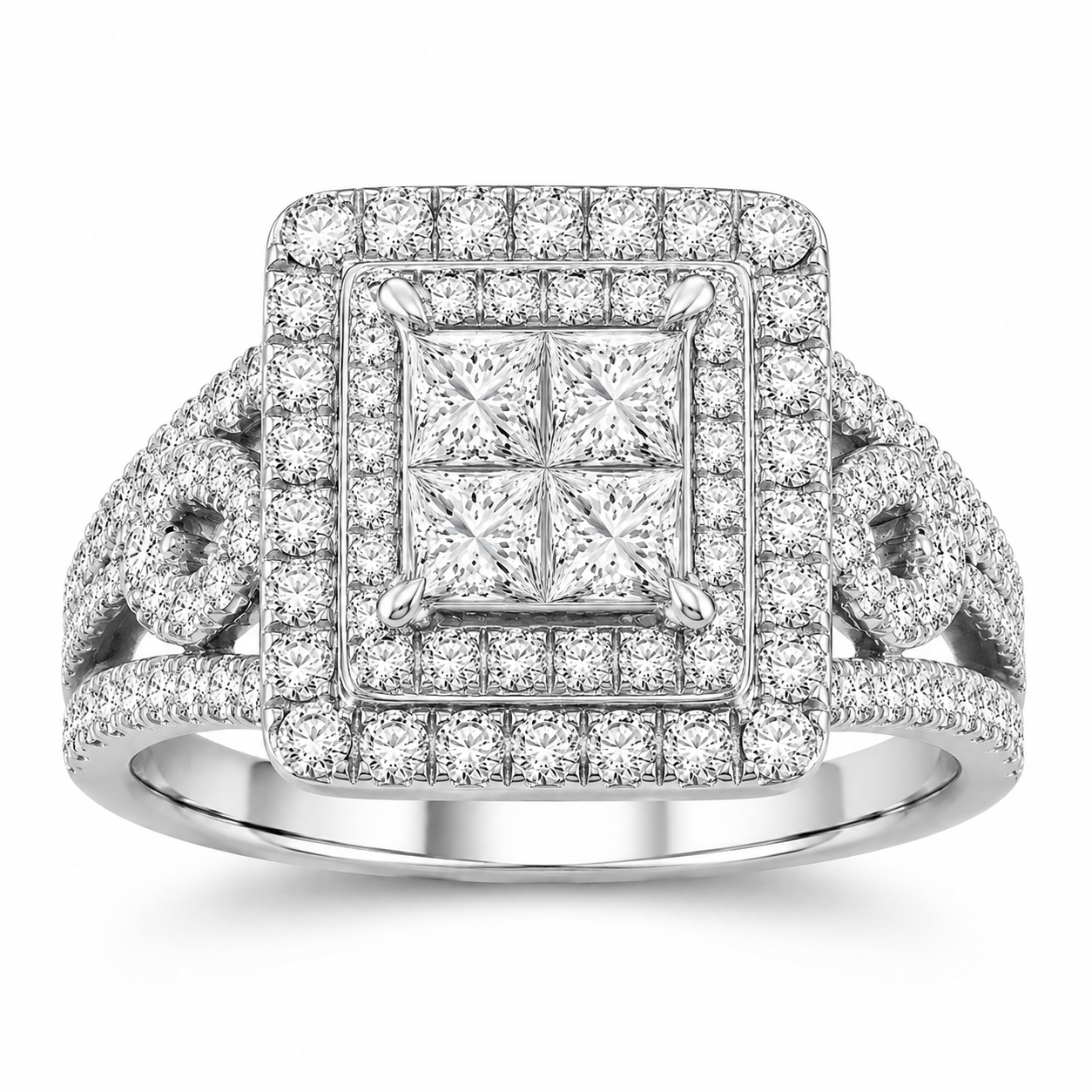Two Hearts® Royal Halo Princess Diamond Engagement Ring