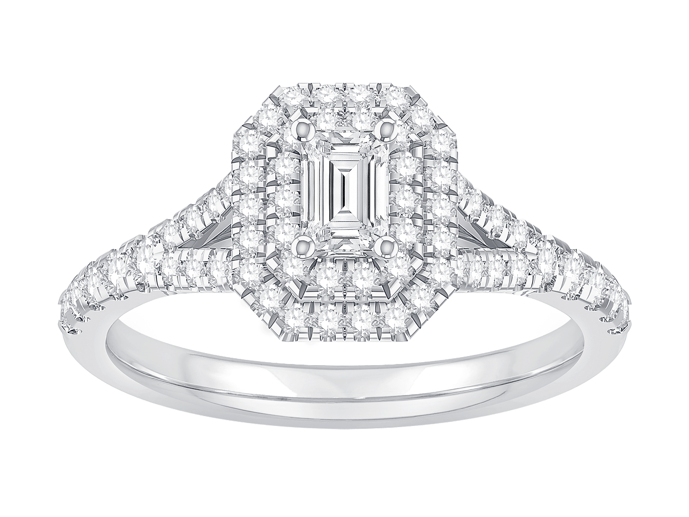 Two Hearts® Radiant Embrace Emerald Cut Diamond Engagement Ring